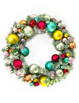 Retro Green Tinsel Lighted Christmas Wreath - 20" Flocked