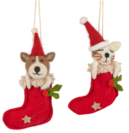 Felt Dog and Cat in Stocking Ornament (Set of 2)