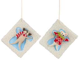 Felt Dog and Cat Making Snow Angel Ornament (Set of 2)