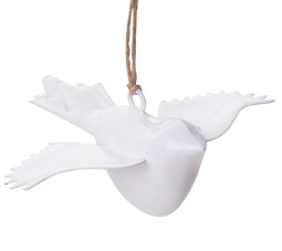 White Enamel Metal Dove Ornament – Flying Peace Dove Decoration (Set of 2)