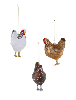 Farm House Hen Ornaments - Set of 3 Christmas Tree Decorations