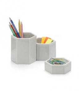 Hexagonal Desk Organizer Set of 3 Containers in Ceramic