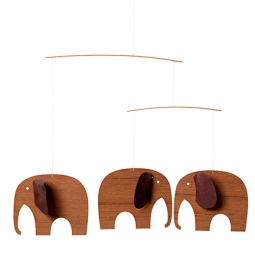 Flensted Baby Elephant Party 3-Pc Hanging Mobile Teak