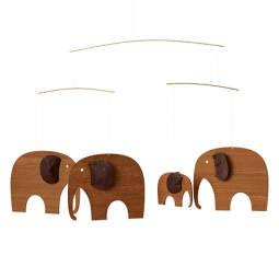 Flensted Elephant Party 4-Pc Hanging Mobile Teak