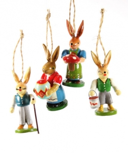 Vintage-Style Easter Bunny Rabbit Ornaments - Set of 4