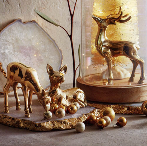 Vintage Large Brass Deer Figurines, Christmas Decor, Buck and Doe