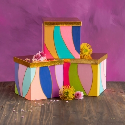 Colorful Modern Gift Boxes with Gold Foil Lids, Set/3