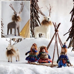 Scandinavia's Sami Large 10-13inch Reindeer, Holiday Decorations, Set/3